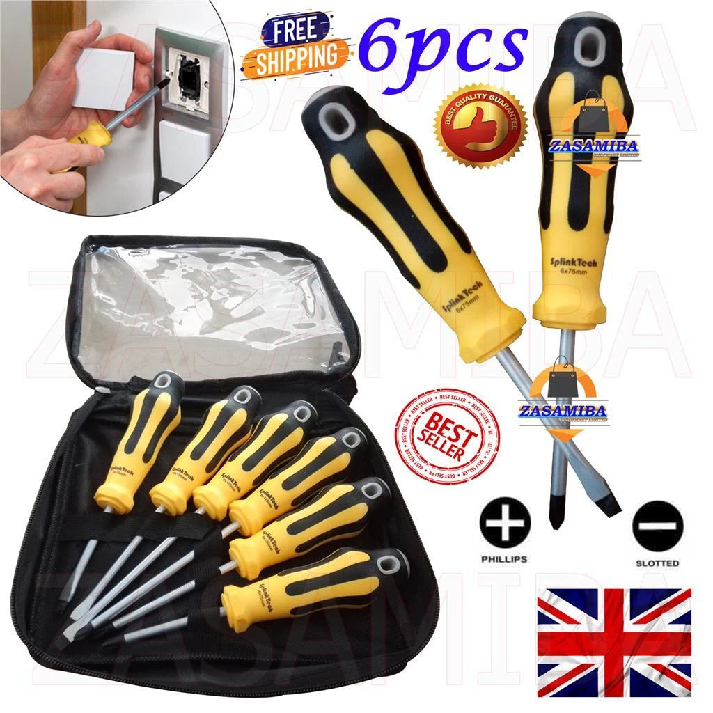 6 x Screwdriver Magnetic Set Heavy Duty Comfort Grip Philips Flat Slotted Tool