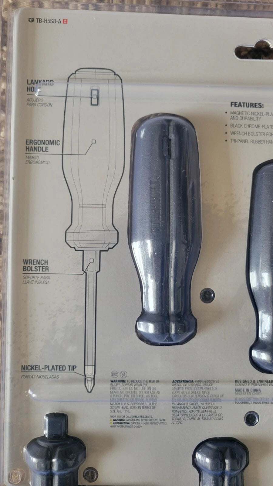 ToughBuilt 8-Pc Tri-Panel Rubber Handle Magnetic Screwdriver Set TB-H5S8-A NEW