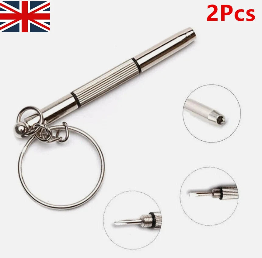 2X 3 In 1 Eyeglass Sunglass Watch Repair Screwdriver Set Keychain Mini Hand Tool