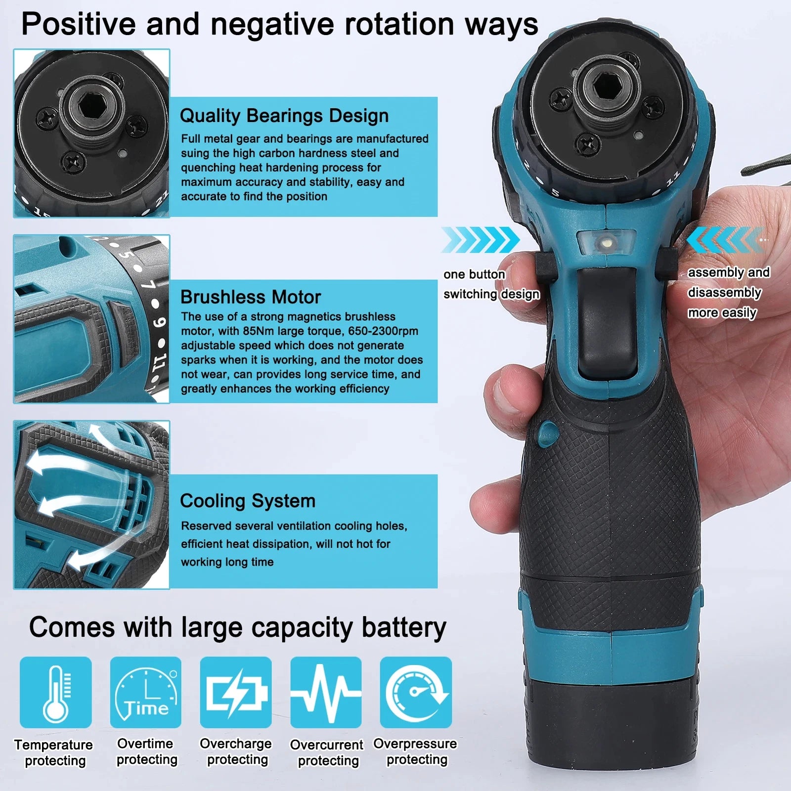 45/38Nm Screwdriver Torque Adjustable 2 Speed Control Modes Repairing Tool New