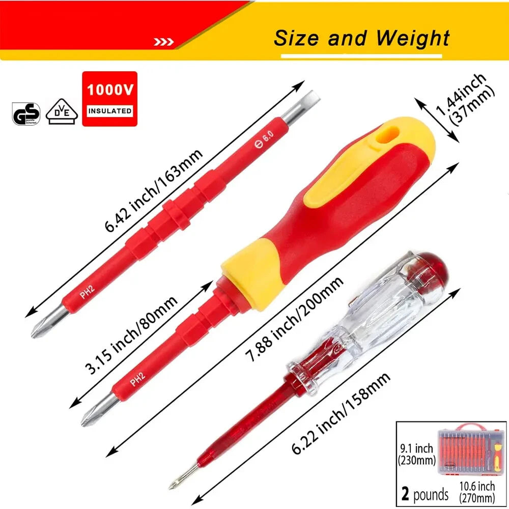 26 in 1 1000V Insulated Screwdriver Set Electrician Magnetic Screw driver Bits