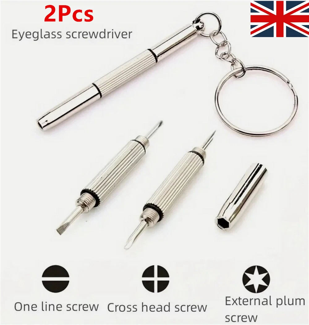 2X 3 In 1 Eyeglass Sunglass Watch Repair Screwdriver Set Keychain Mini Hand Tool