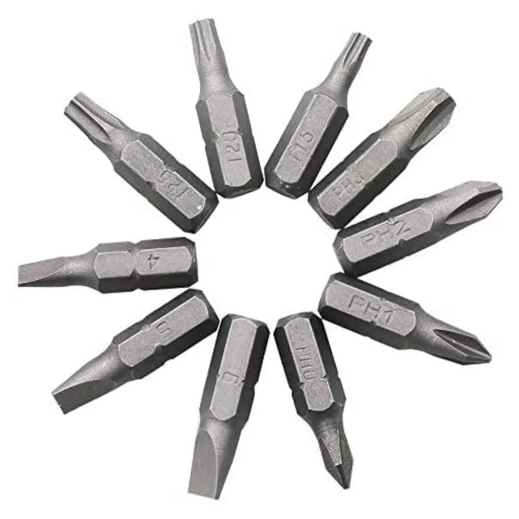 10 Piece L-Shape Screwdriver Bit Set Slotted PH Torx Hex Hand Tool Brand New UK