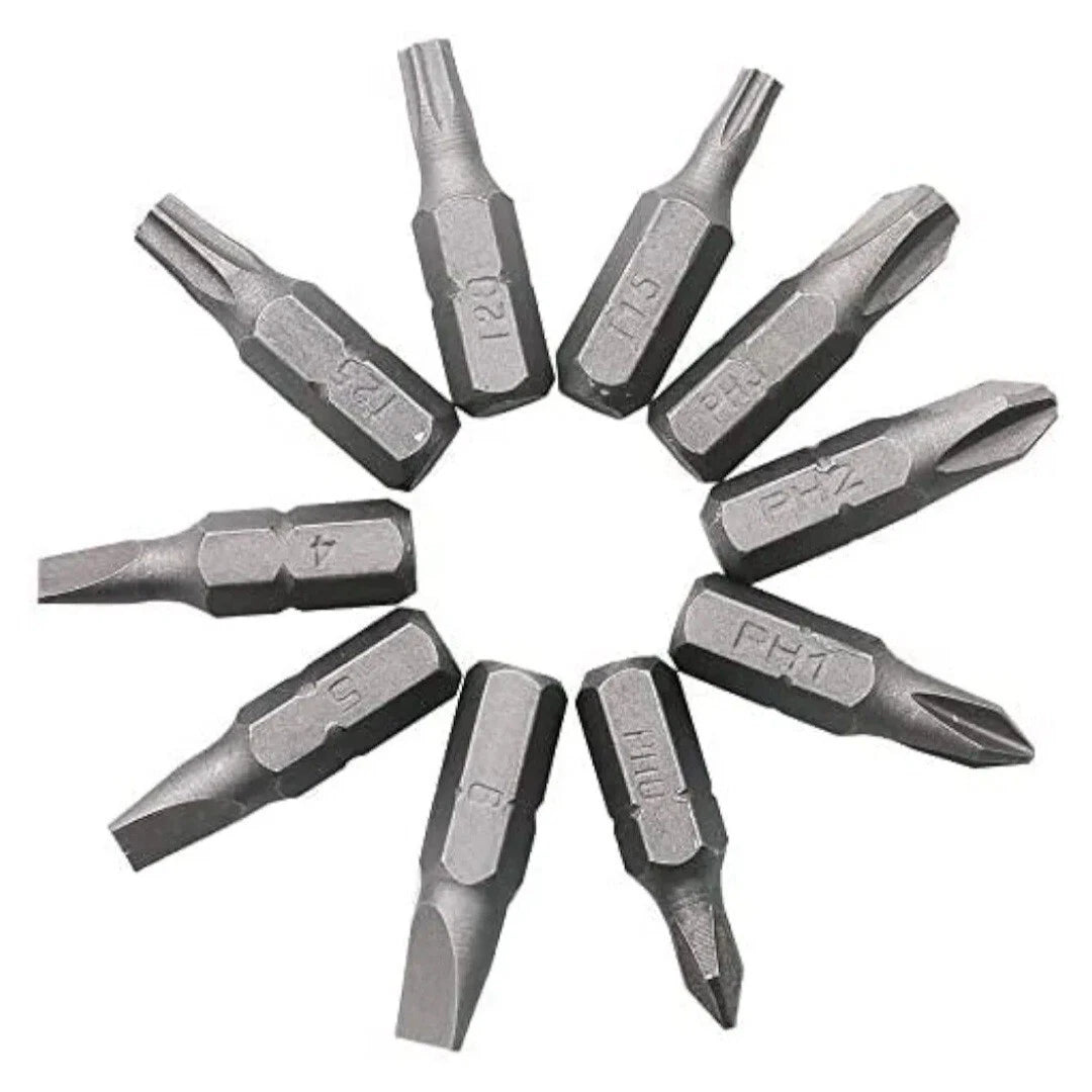 10 Piece L-Shape Screwdriver Bit Set Slotted PH Torx Hex Hand Tool Brand New UK