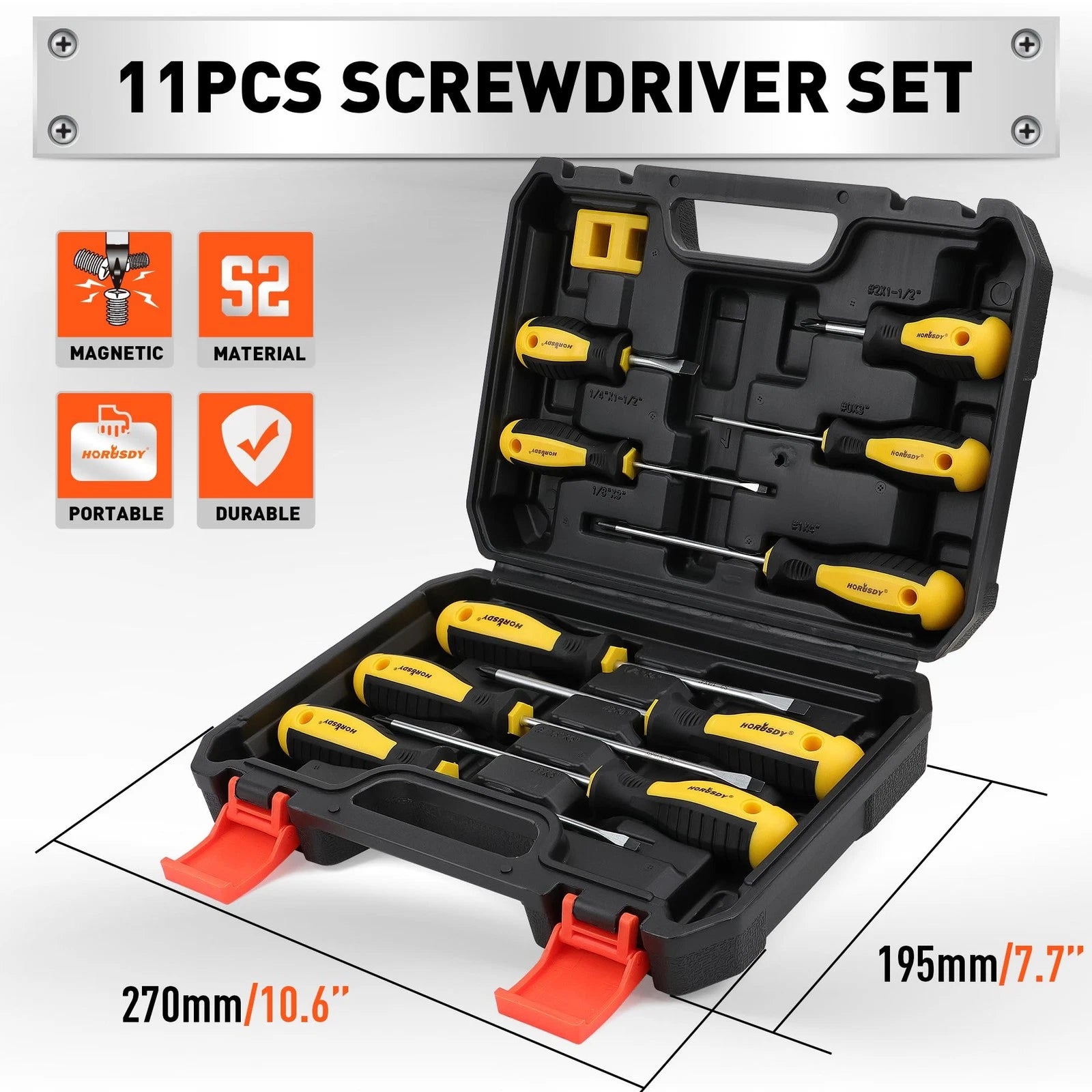 11-piece Magnetic Screwdriver Set with Case, 5 Phillips & 5 Flat Head Tips wi...