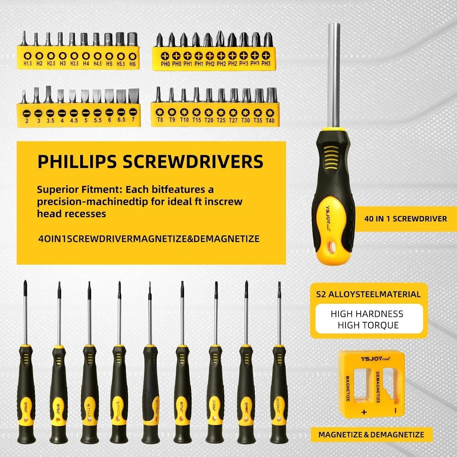 86-Piece Magnetic Screwdriver Set, CR-V Steel, Includes Slotted/Phillips/Torx