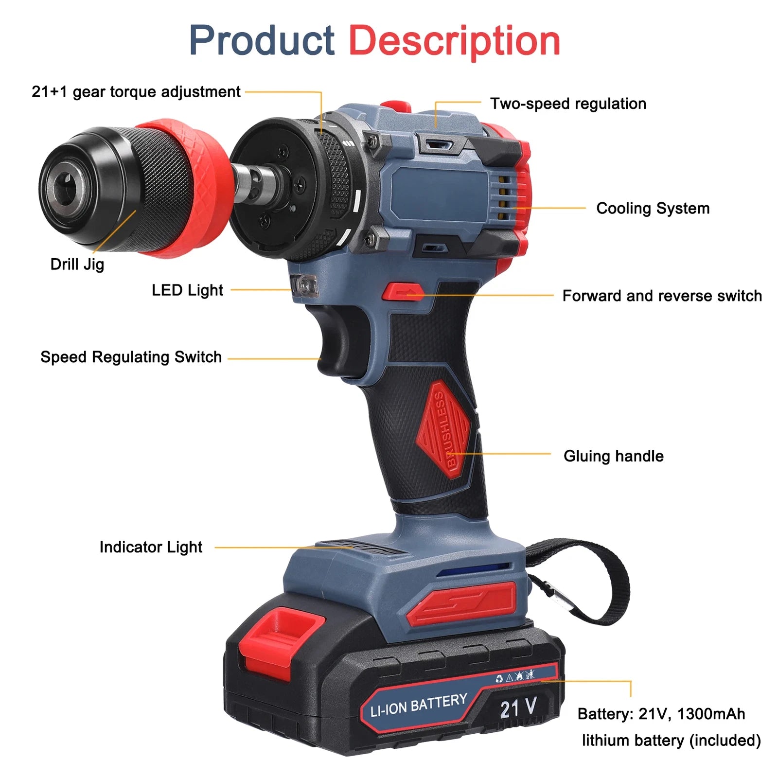 45/38Nm Screwdriver Torque Adjustable 2 Speed Control Modes Repairing Tool New