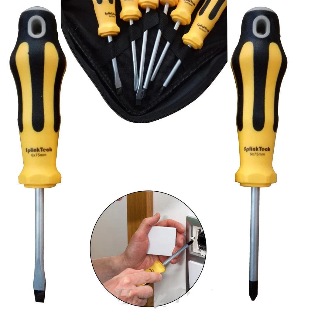 6 x Screwdriver Magnetic Set Heavy Duty Comfort Grip Philips Flat Slotted Tool