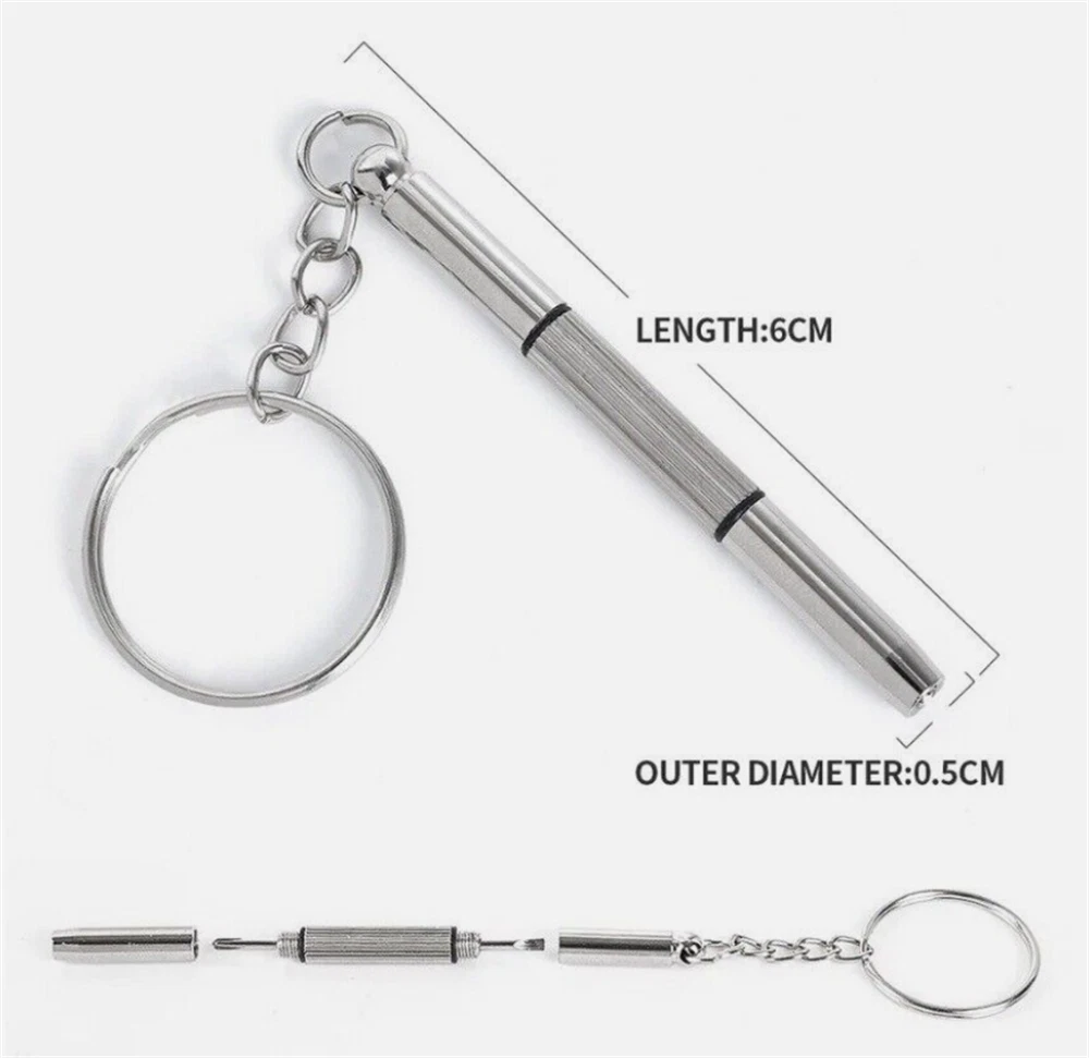 2X 3 In 1 Eyeglass Sunglass Watch Repair Screwdriver Set Keychain Mini Hand Tool