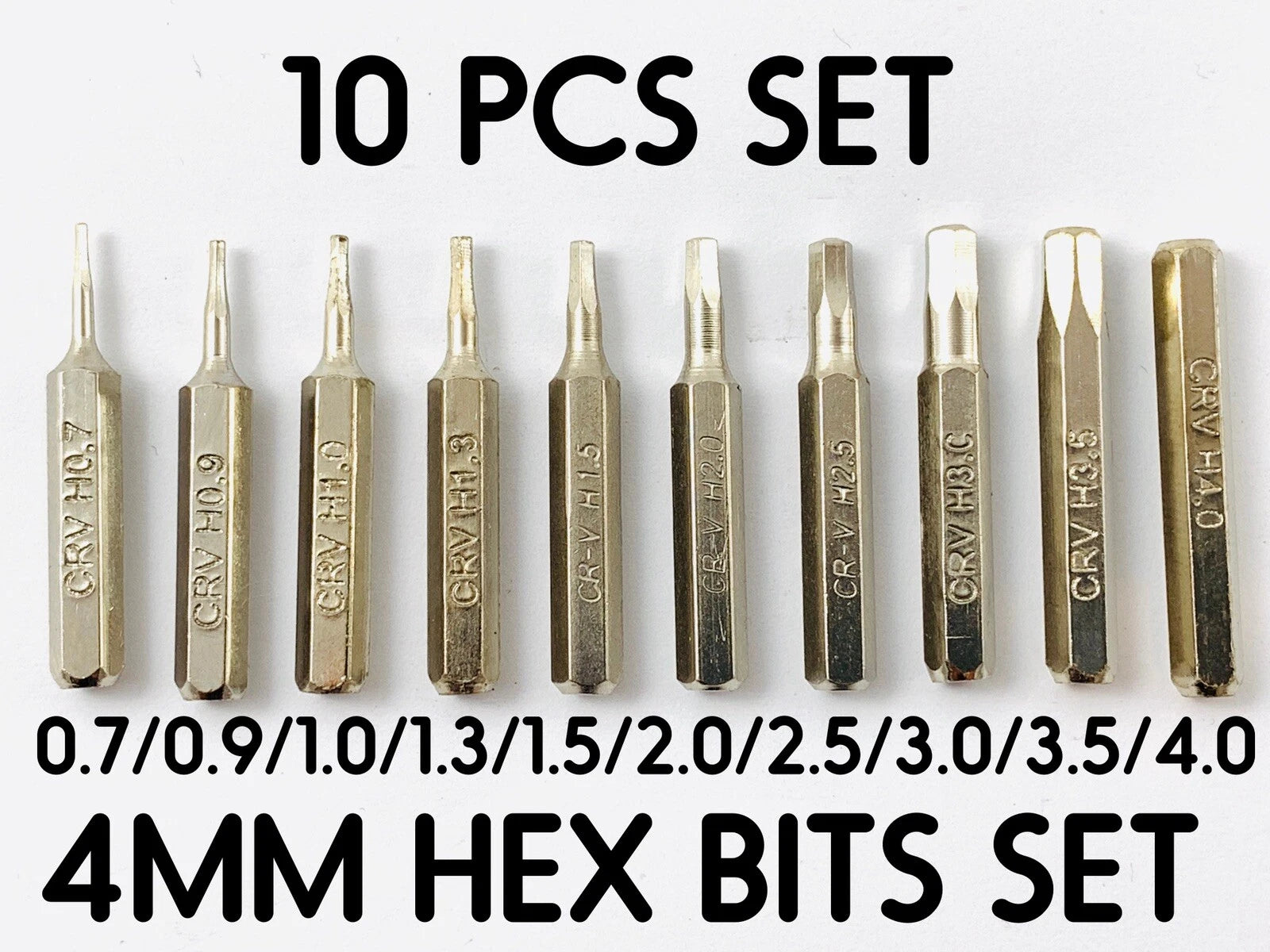 CR-V Hex Bit Set H0.7,H0.9,H1.0 H1.3,H1.5,H2.0,H2.5,H3.0,H3.5,H4.0 4mm bits