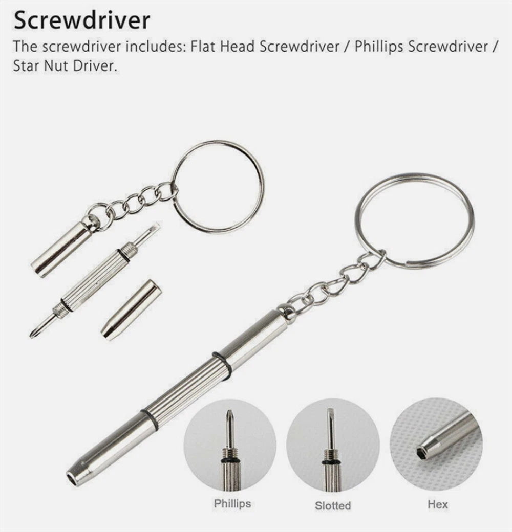 2X 3 In 1 Eyeglass Sunglass Watch Repair Screwdriver Set Keychain Mini Hand Tool