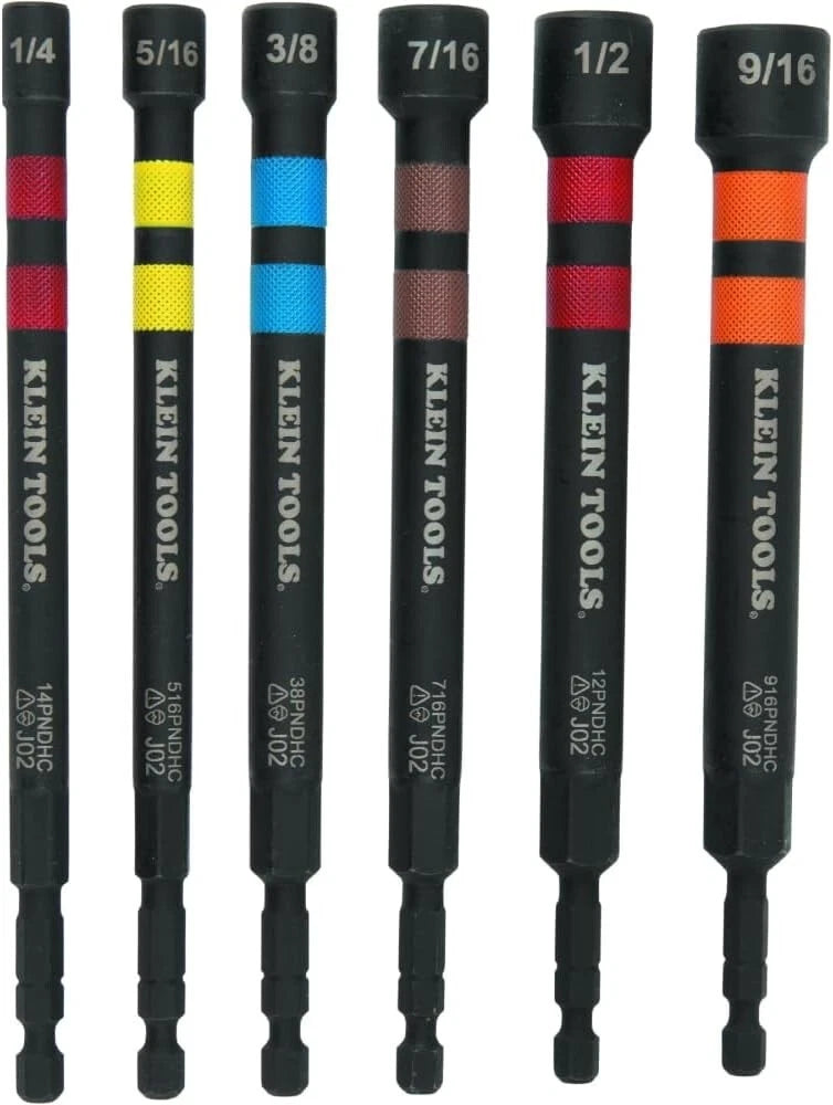 Klein Tools 32950 Ratcheting Hollow Nut Driver Set, Magnetic, 6 SAE Sizes,Handle