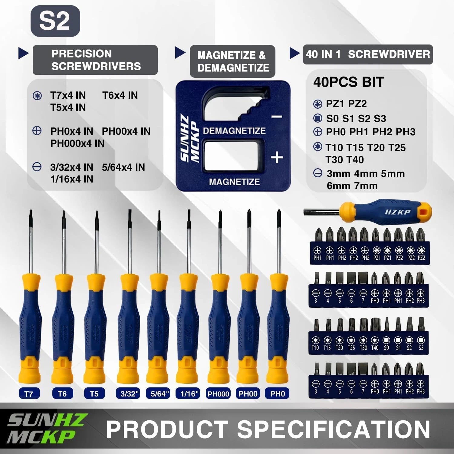 SUNHZMCKP Magnetic Screwdriver Set 66-Piece, S2- Alloy Tool Steel, Includes Slot