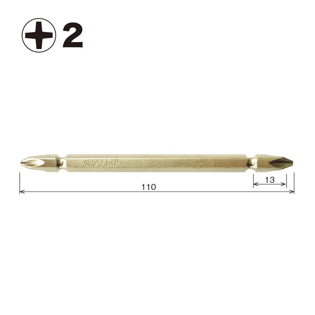 VESSEL Double End Gold Color Driver Bit Magnetic No.GM14 +1,+2,+3 45-200mm Japan