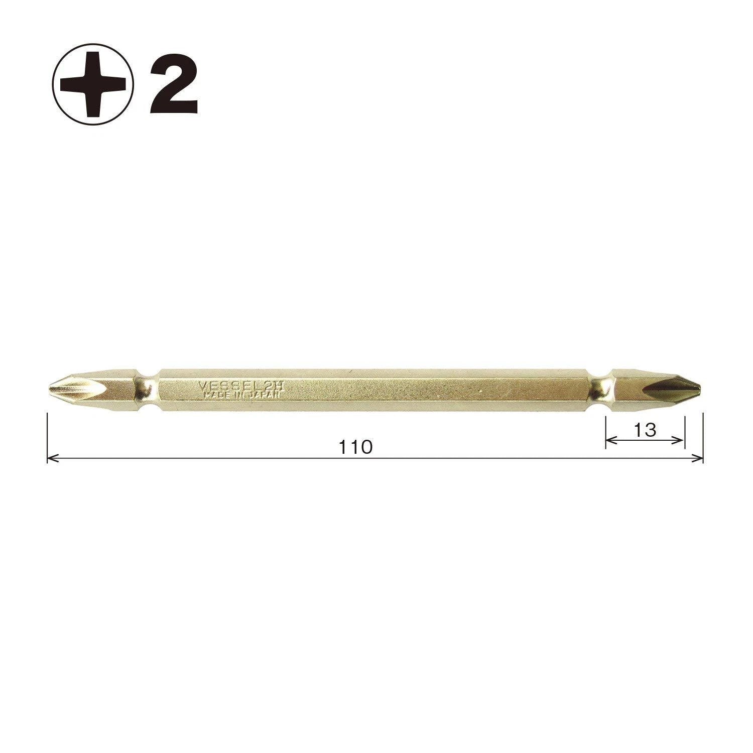 VESSEL Double End Gold Color Driver Bit Magnetic No.GM14 +1,+2,+3 45-200mm Japan