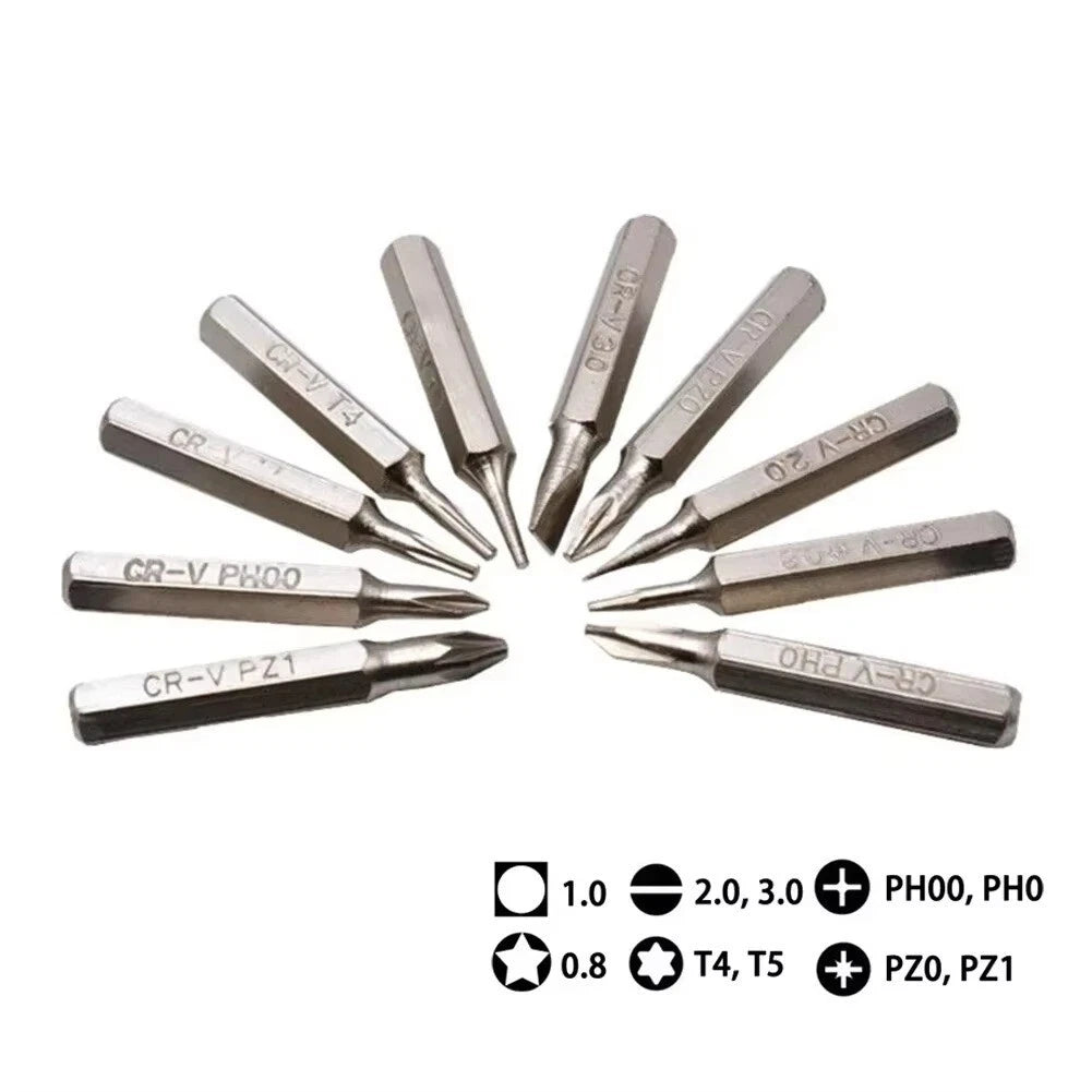 10PCS CR-V Screwdriver Bits Set PH00 PH0 PZ1 PZ0 SL3 SL2 SL1 T5 T4 Mobile Bits