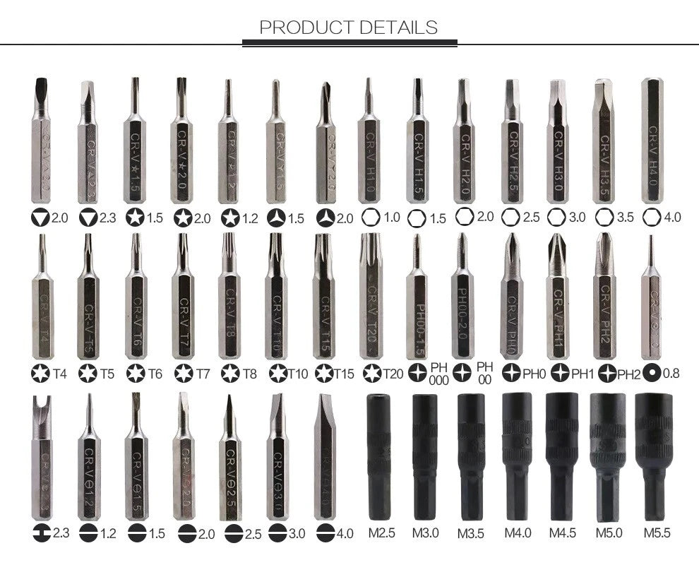45 In 1 Precision Torx Screwdriver Bit set Hex Star Tweezer Repair Tool Kit New