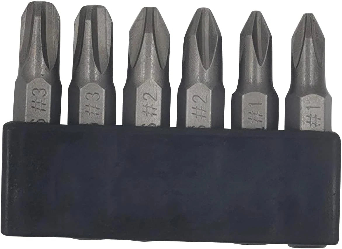 6Pcs 35mm JIS Screwdriver Bit Set with Magnetic Tip, #1x2 #2x2 #3x2, Grey