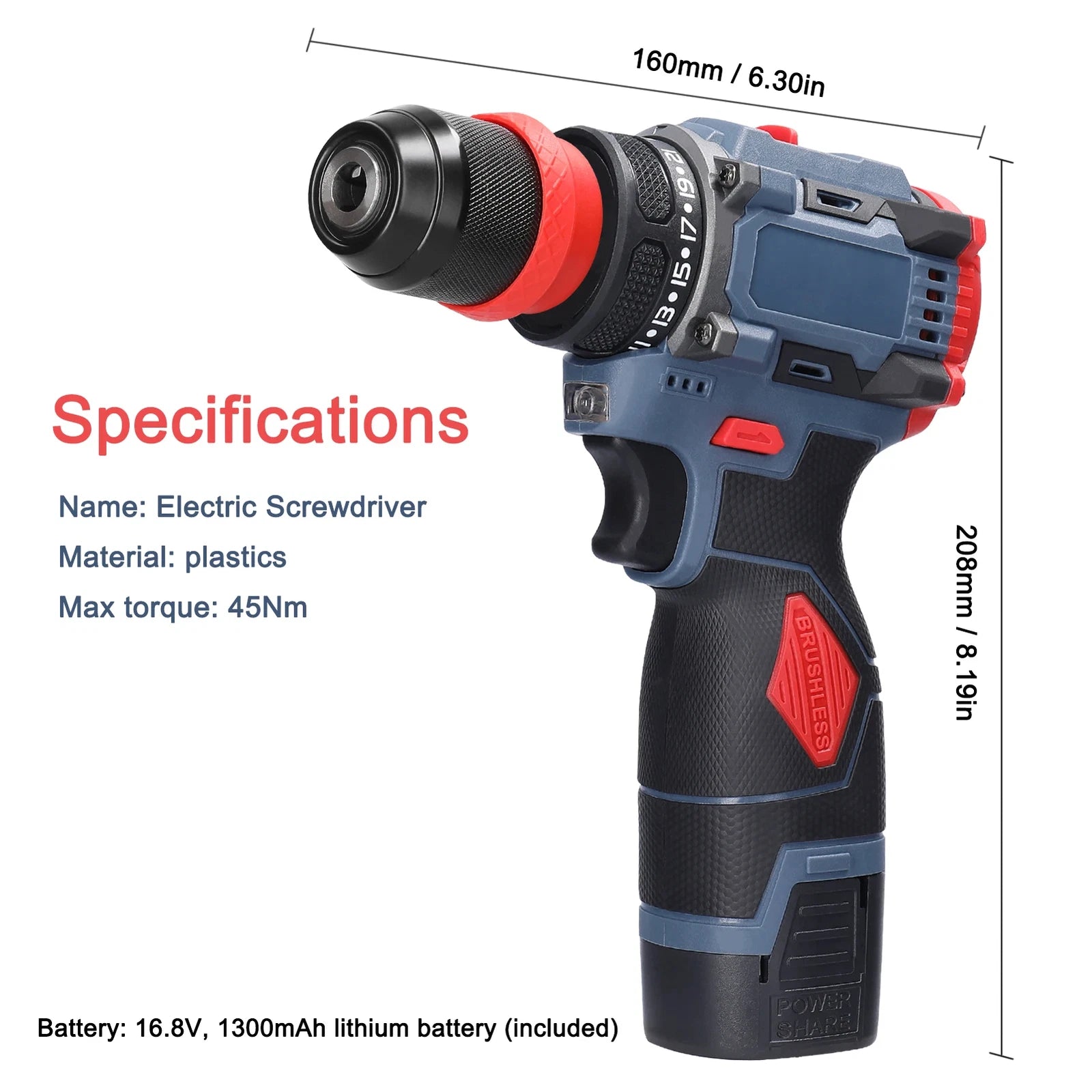 45/38Nm Screwdriver Torque Adjustable 2 Speed Control Modes Repairing Tool New