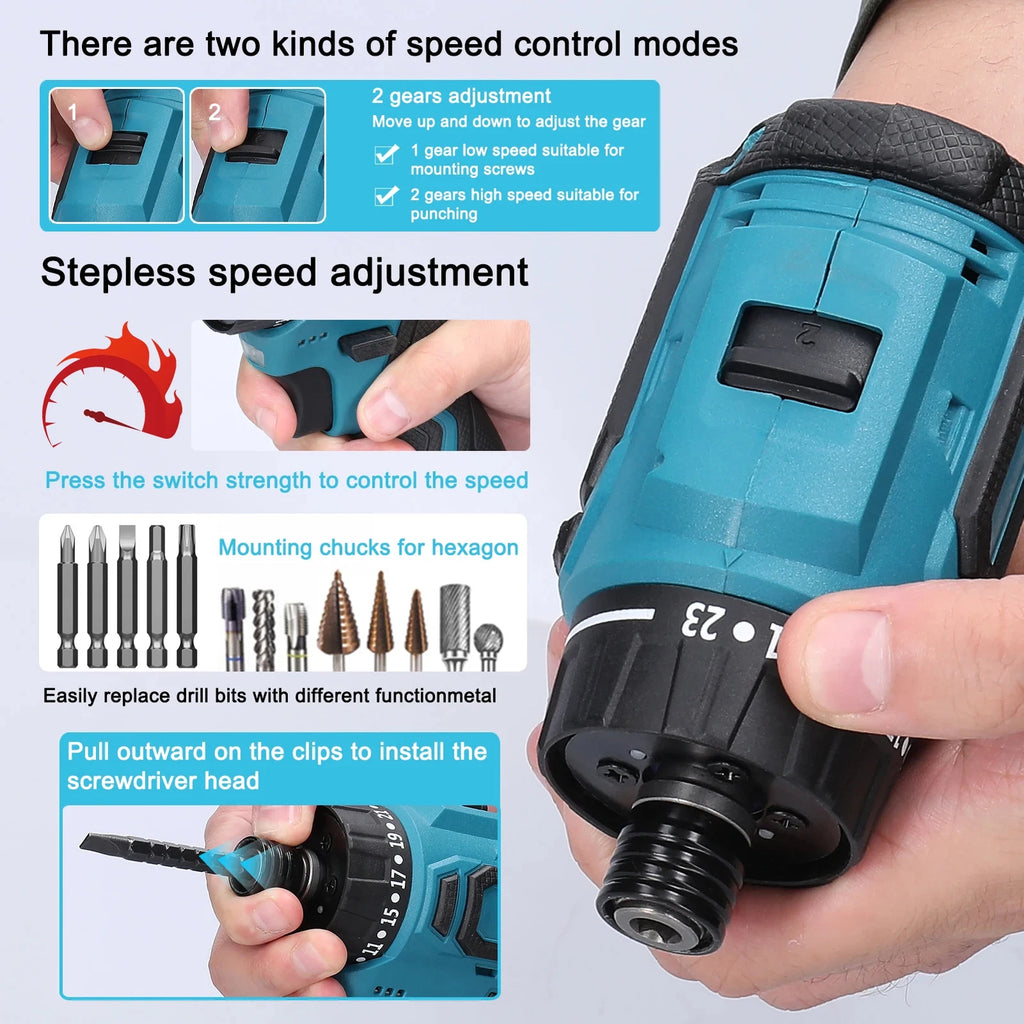 45/38Nm Screwdriver Torque Adjustable 2 Speed Control Modes Repairing Tool New