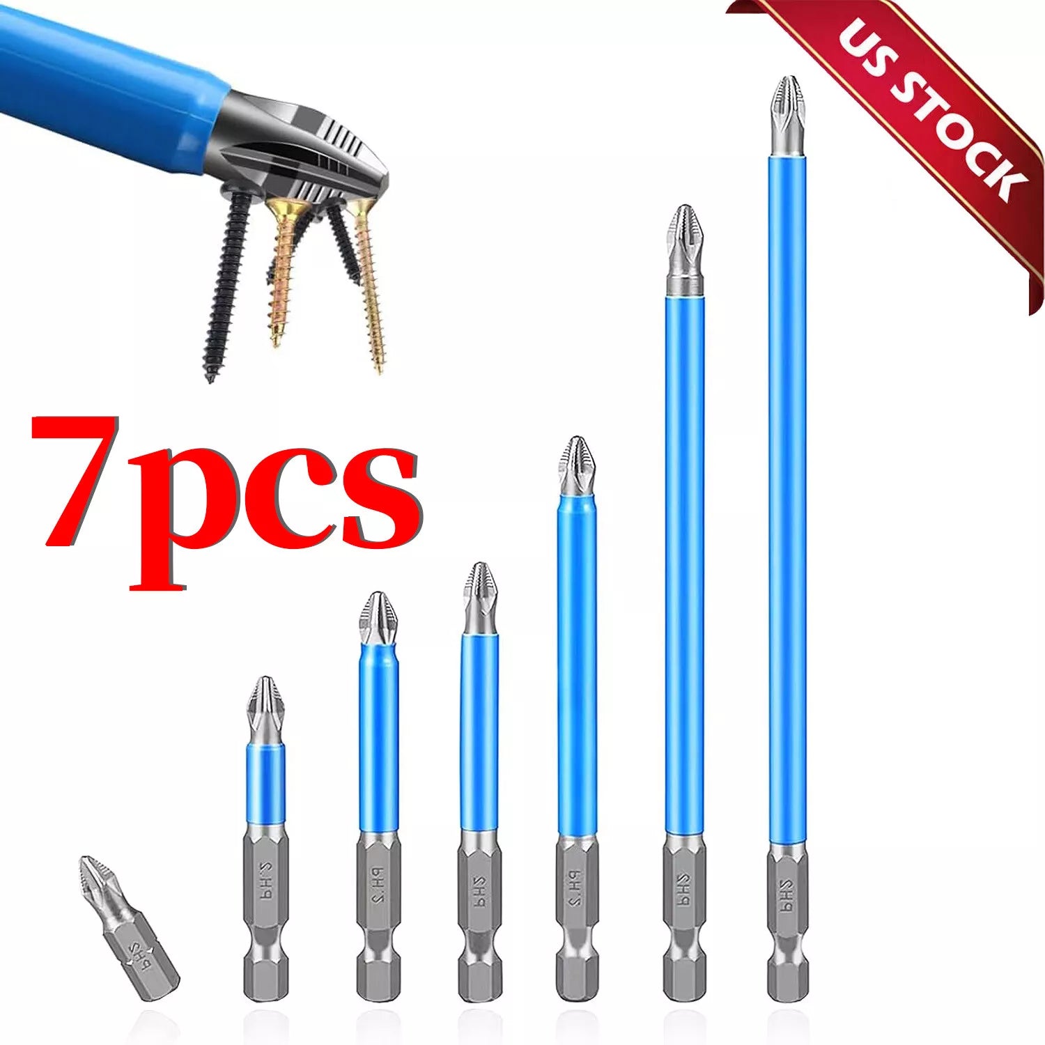 7/14X Magnetic screwdriver bit Bits set PH2 Anti-slip Hex Shank Screw Cross Head