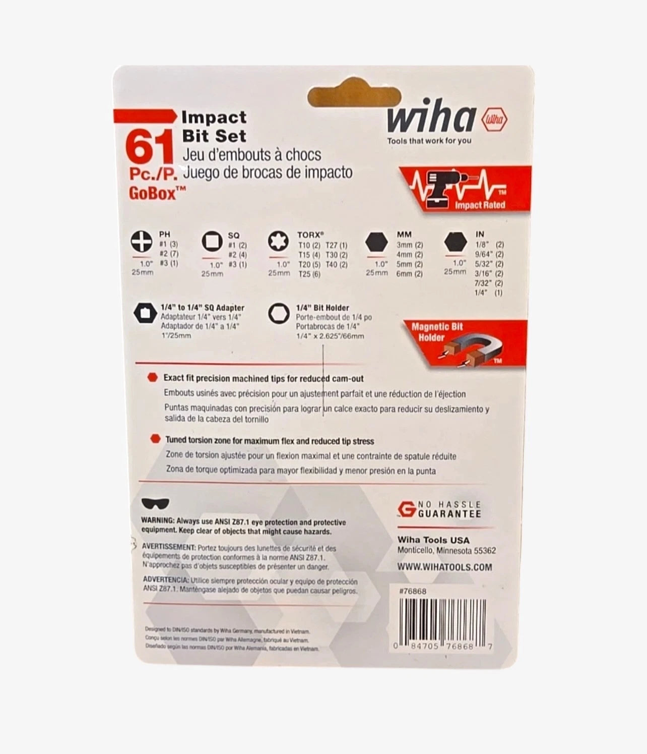 NEW Wiha 76868 61 Piece Impact Bit Set GoBox 1/4” Hex Screwdriver Tips Tools