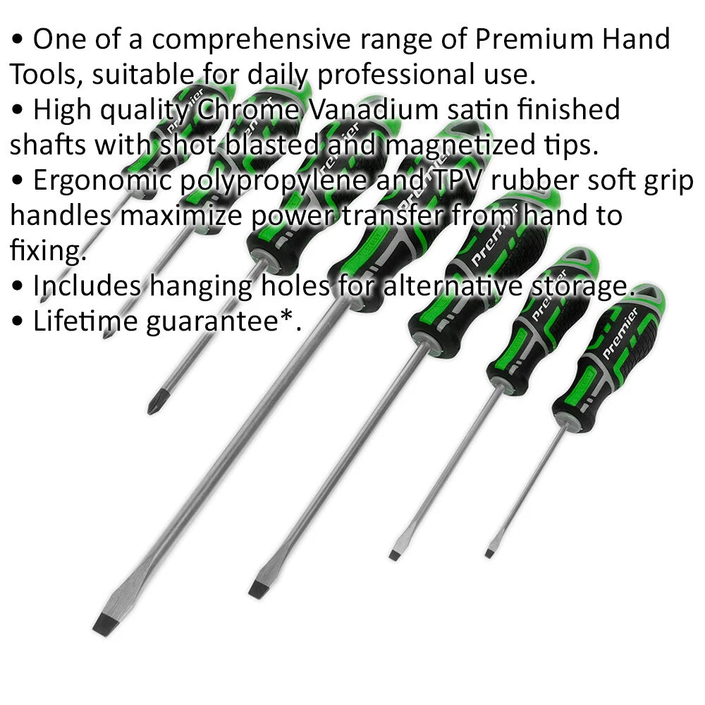 7 PACK Premium Soft Grip Screwdriver Set - Slotted & POZI Various Size GREEN