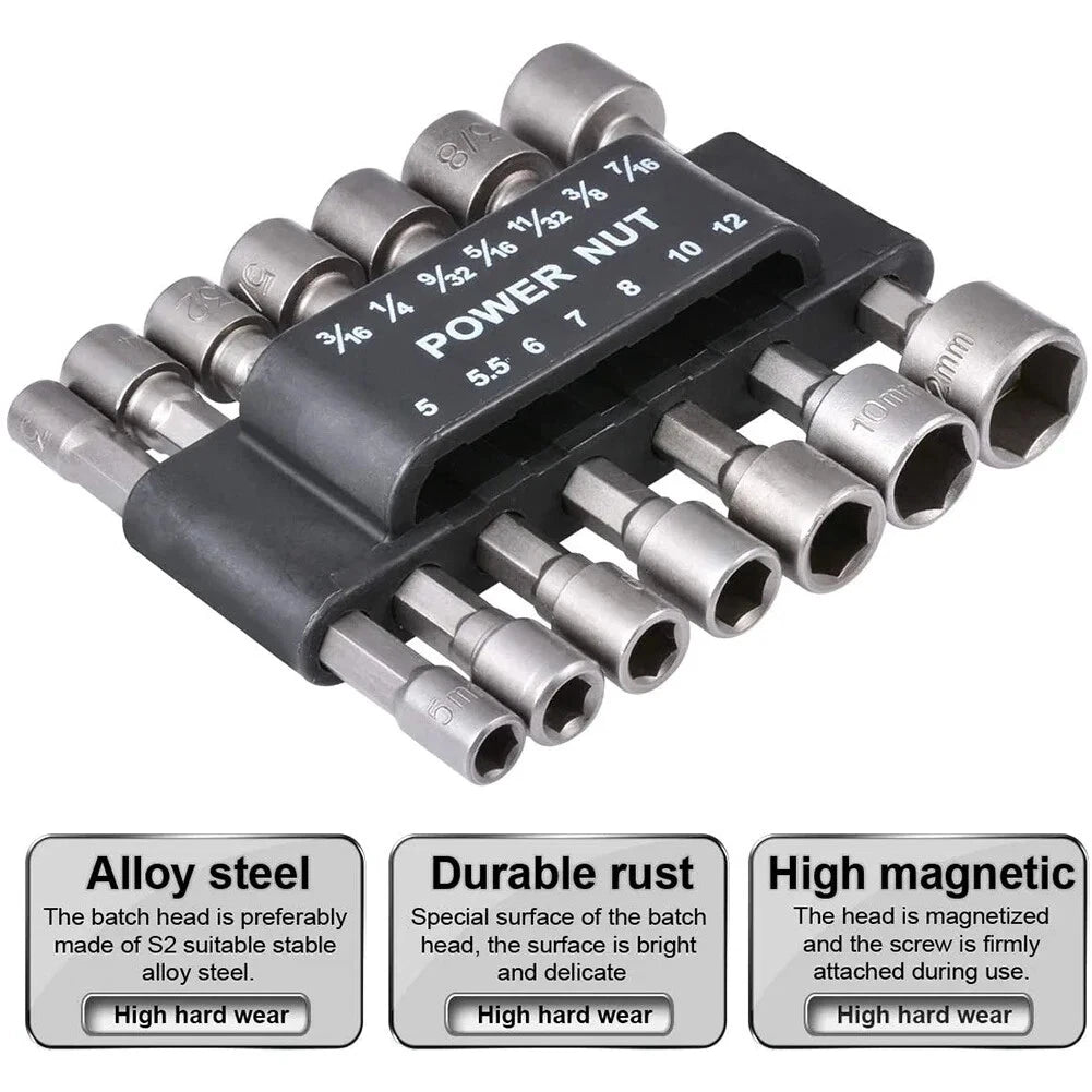 9pcs/set 5mm-13mm Hex Sockets Sleeve Nozzles Nut Driver Set Screwdriver Set Tool