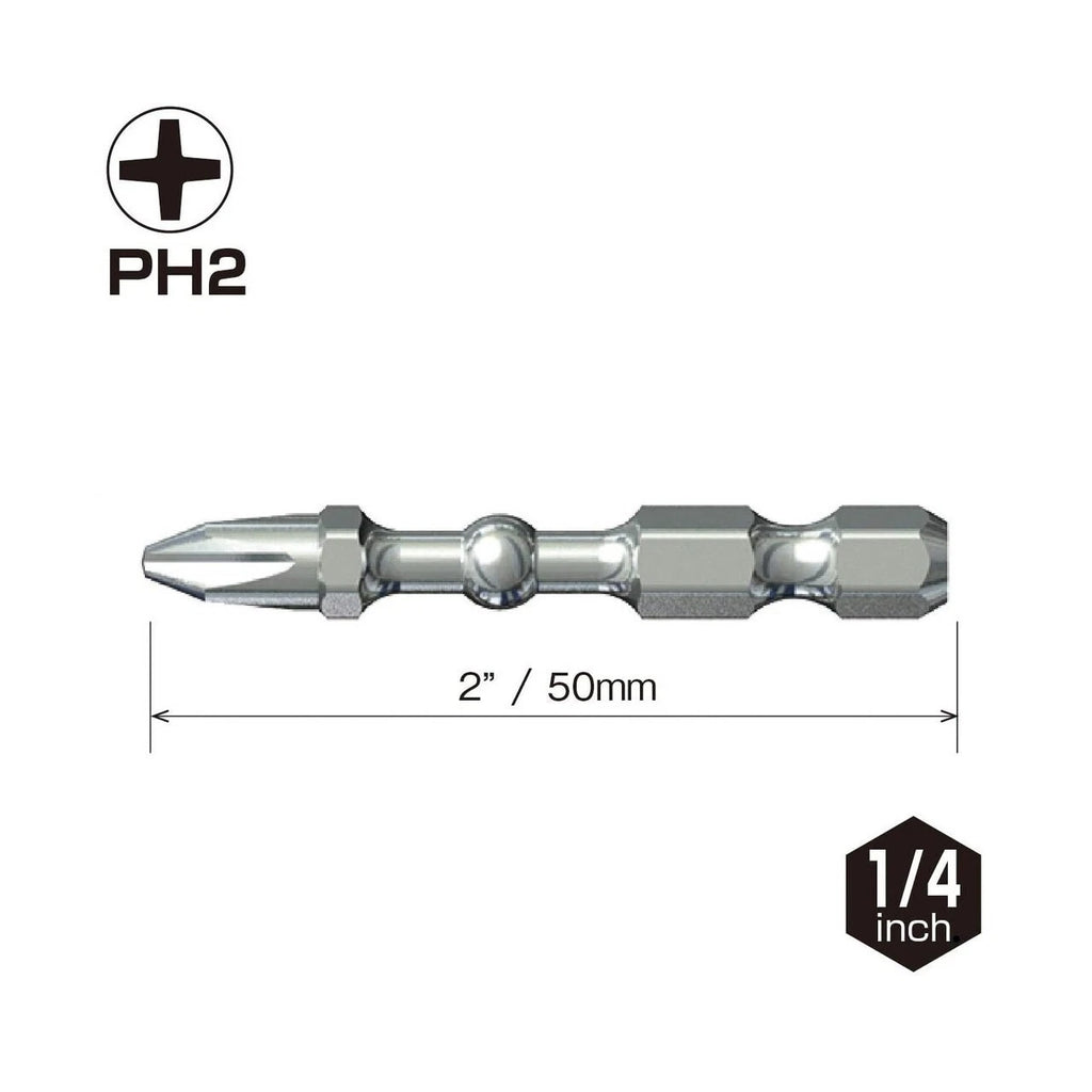 Vessel 2pc Phillips JIS Impact Ball Torsion Bit Set PH2 x 2'' Made In Japan