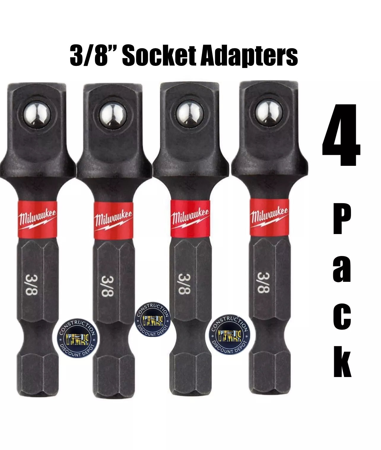 Milwaukee SHOCKWAVE Impact Duty 3/8" Socket Adapter 1/4" Shank Bulk 4 Pack