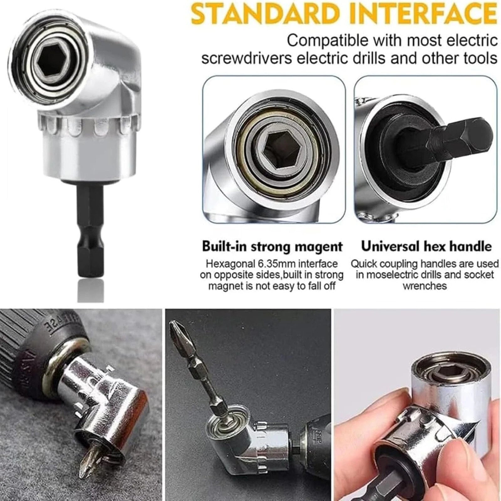 105° Angle Hex Drill Bit Driver Extension 1/4" Screwdriver Hand Socket Adapter