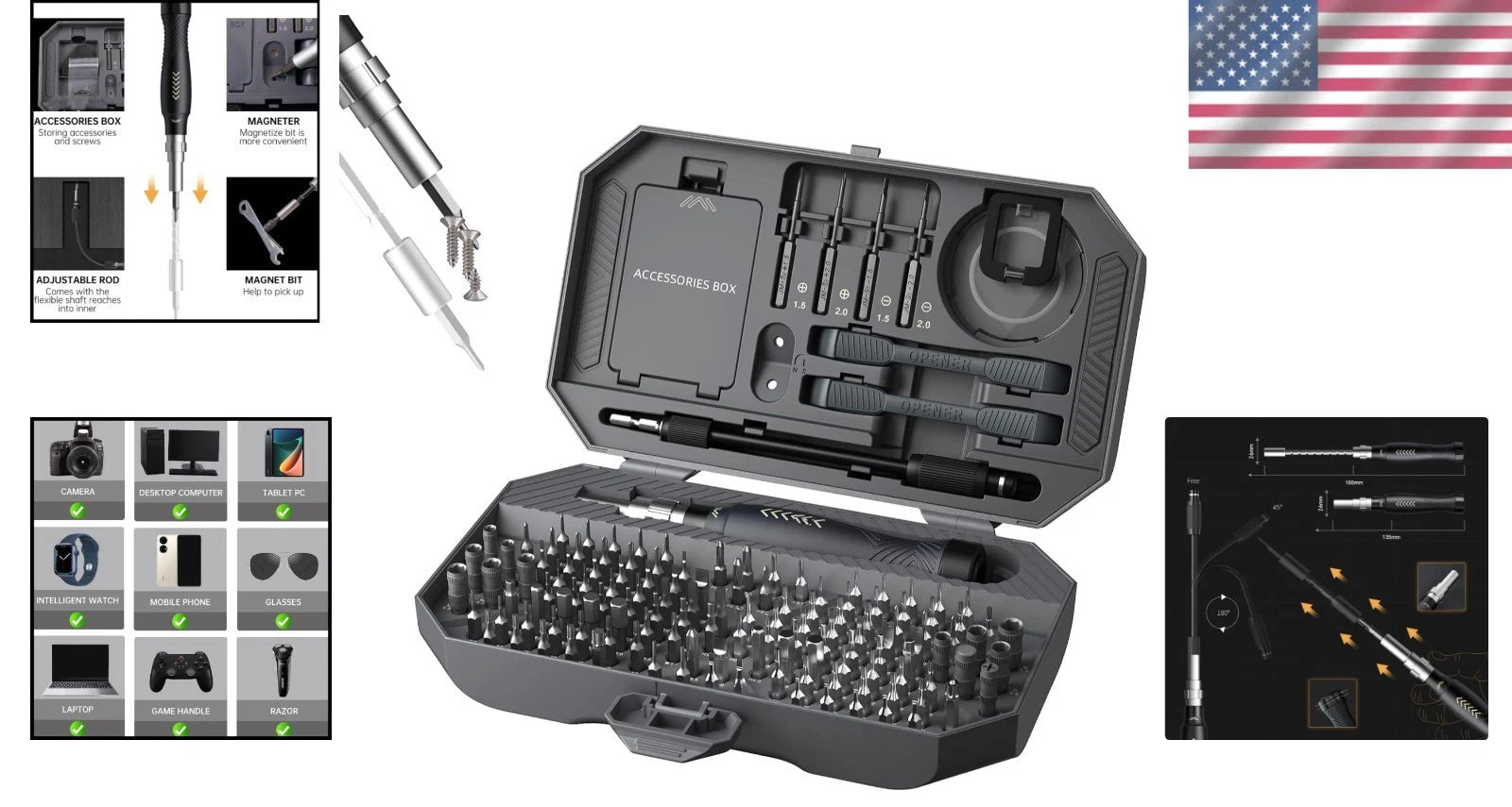 Versatile 164-Piece Screwdriver Kit with Adjustable Handle - For Professionals