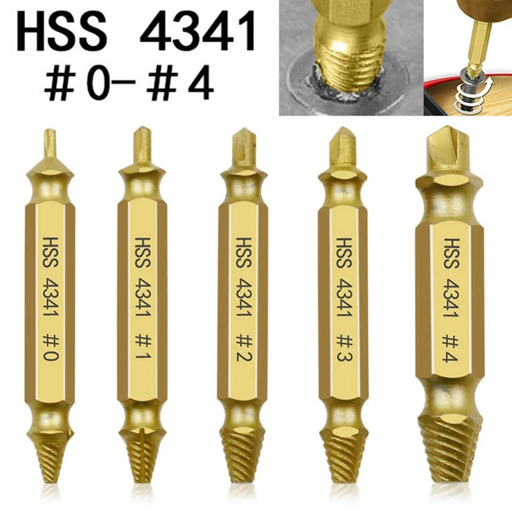 5pcs Double-Sided Screw Extractor Set Stripped Screw Remover Drill Bits Kit