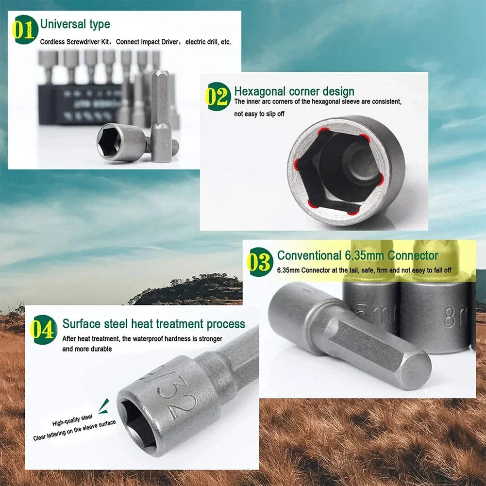 9pcs/set 5mm-13mm Hex Sockets Sleeve Nozzles Nut Driver Set Screwdriver Set Tool