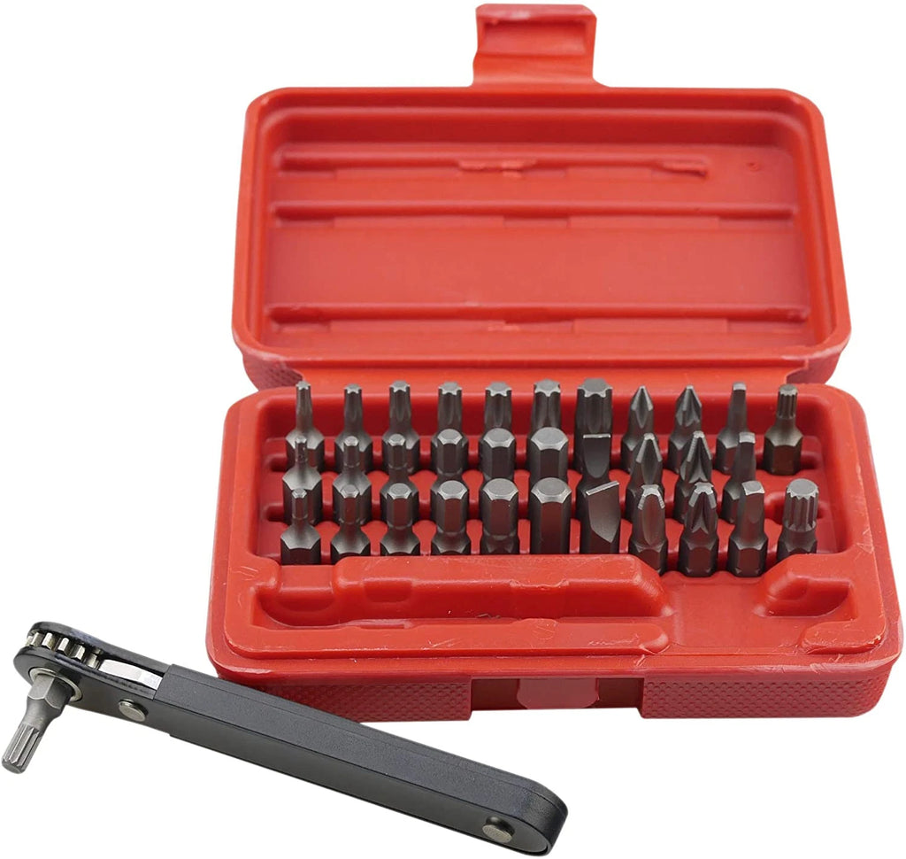 K402 Screwdriver Bit Set with Mini Ratchet Wrench 1/4-Inch Drive 34-Piec