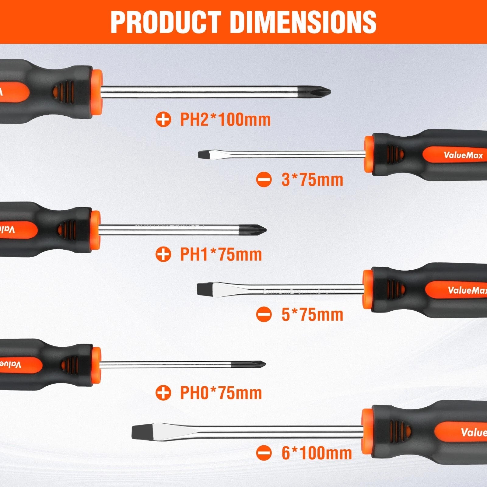 ValueMax 6-Piece Magnetic Screwdriver Set 3 Phillips and 3 Flat Tip Screwdrivers