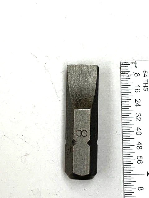 #8 FLAT INSERT BIT 1/4" HEX DRIVE SCREWDRIVER BIT 1" LONG 5 PIECES PER PACK