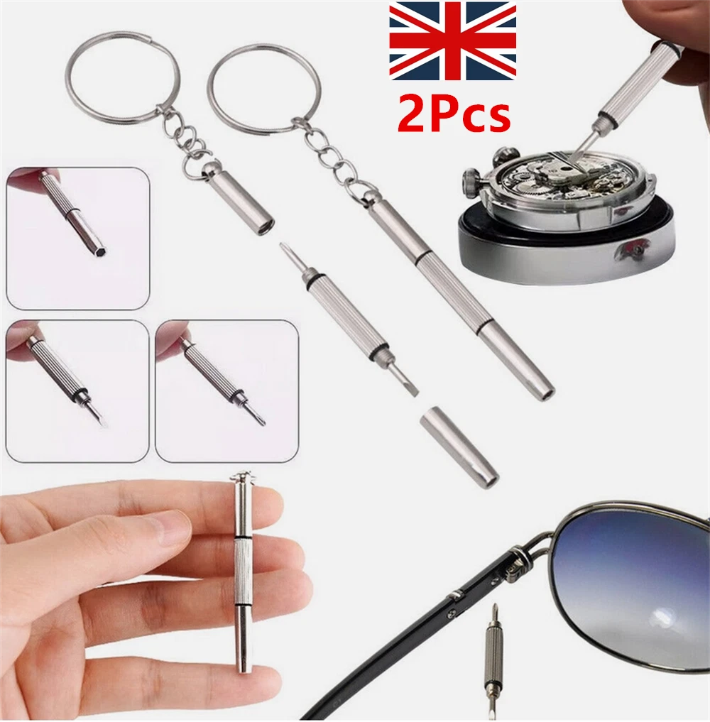 2X 3 In 1 Eyeglass Sunglass Watch Repair Screwdriver Set Keychain Mini Hand Tool