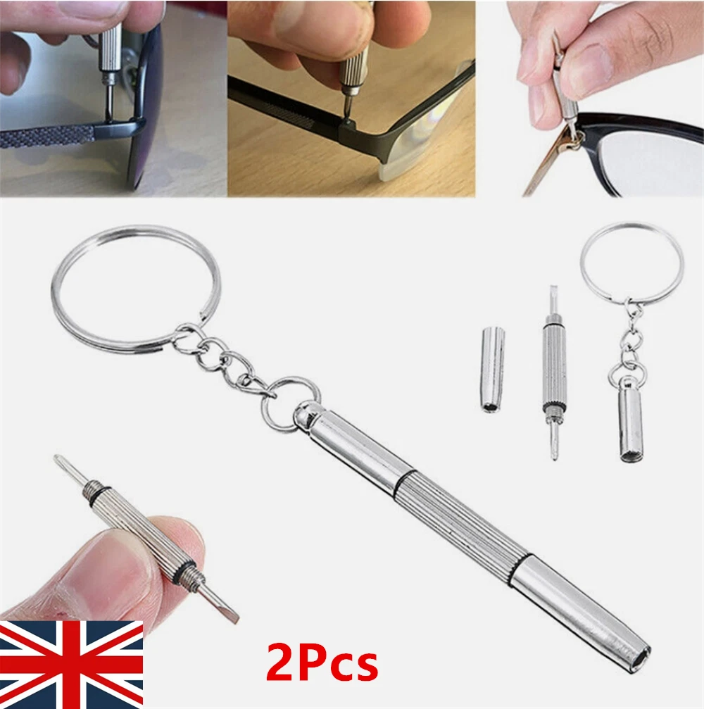 2X 3 In 1 Eyeglass Sunglass Watch Repair Screwdriver Set Keychain Mini Hand Tool