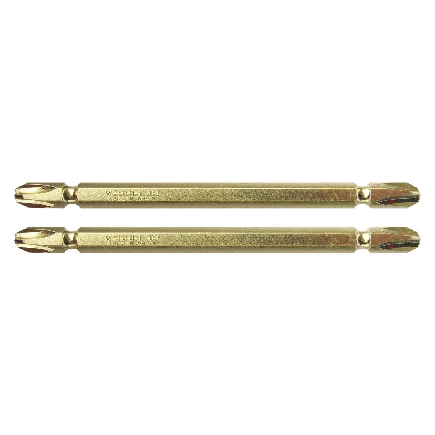 VESSEL Double End Gold Color Driver Bit Magnetic No.GM14 +1,+2,+3 45-200mm Japan