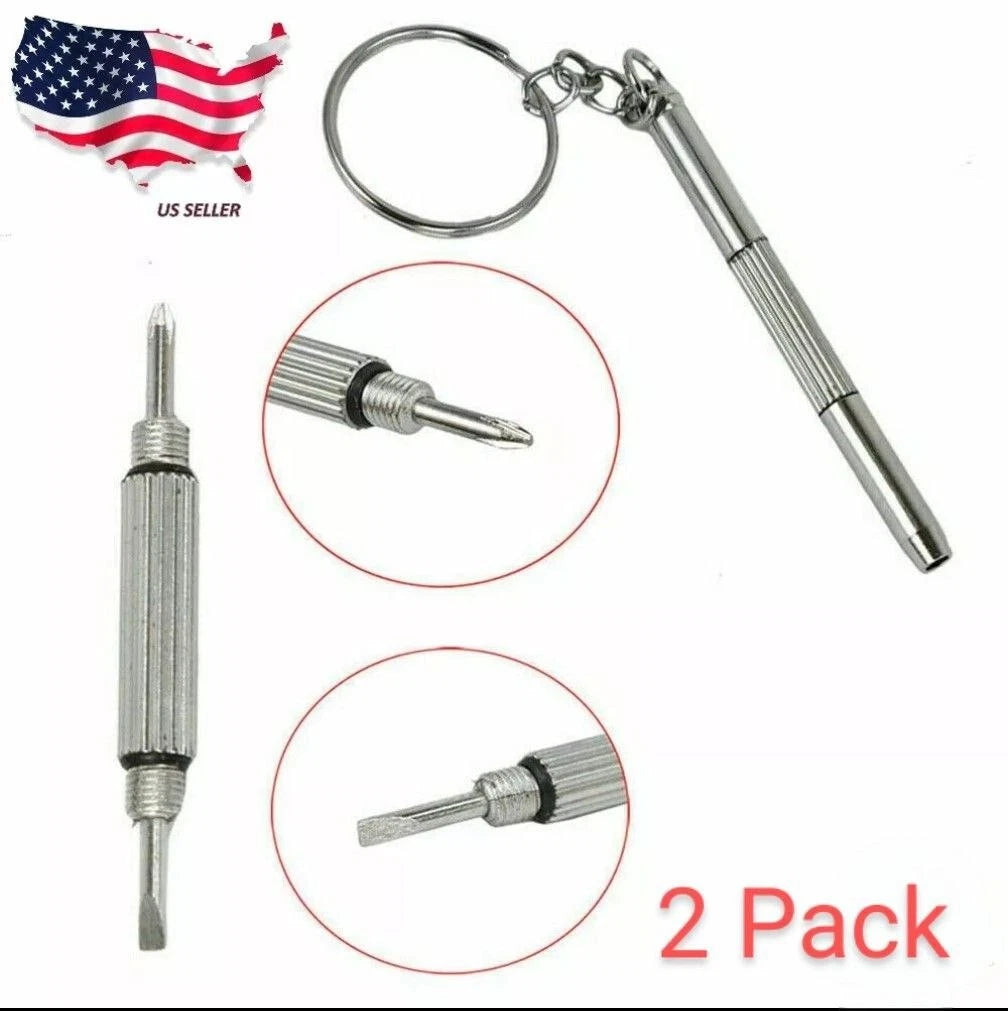2 PCS Portable 3 in 1 Keychain Screwdriver Eyeglass Sunglasses Watch Repair kit
