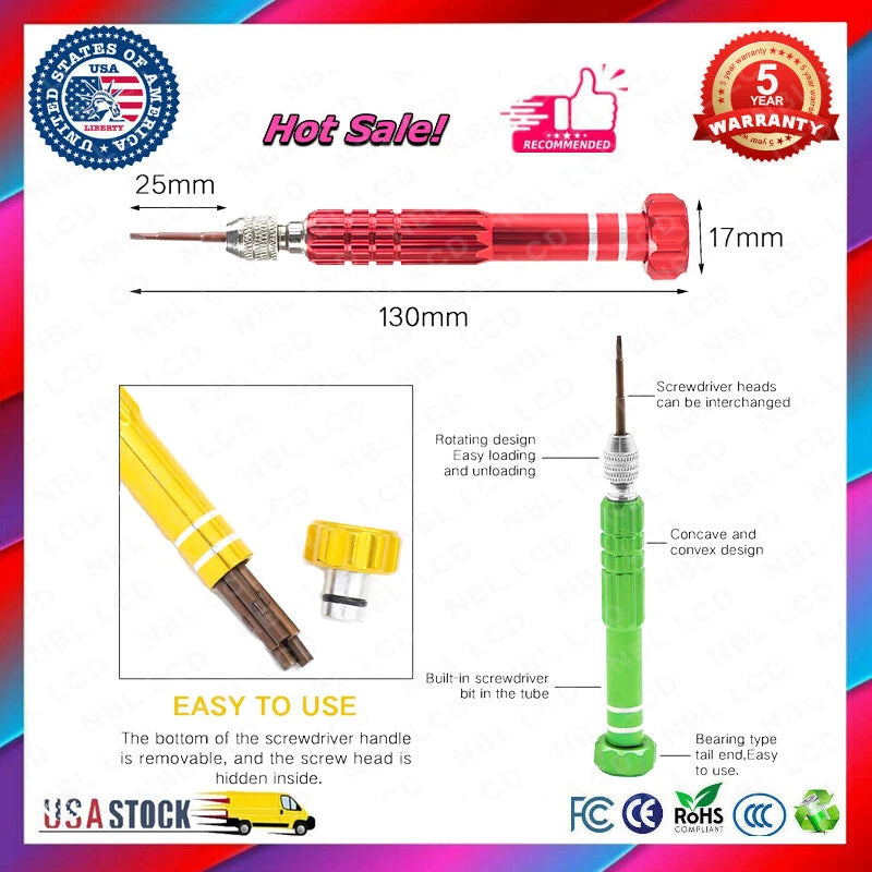 New 6-In-1 Screwdriver Repair Set - 2.0- 1.5+ torx T6 torx T5 star 0.8 1.2 Green