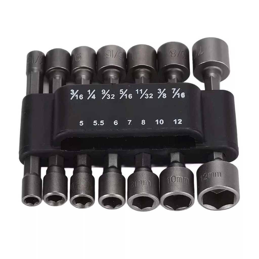 14PC POWER Nut Driver Drill Bit Set Socket Bit Adapter metric & SAE Socket for W