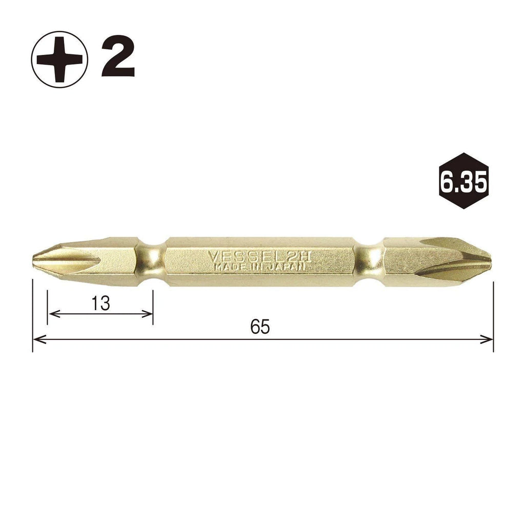 VESSEL Double End Gold Color Driver Bit Magnetic No.GM14 +1,+2,+3 45-200mm Japan