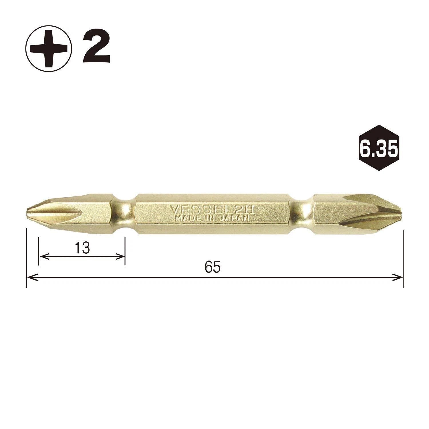 VESSEL Double End Gold Color Driver Bit Magnetic No.GM14 +1,+2,+3 45-200mm Japan