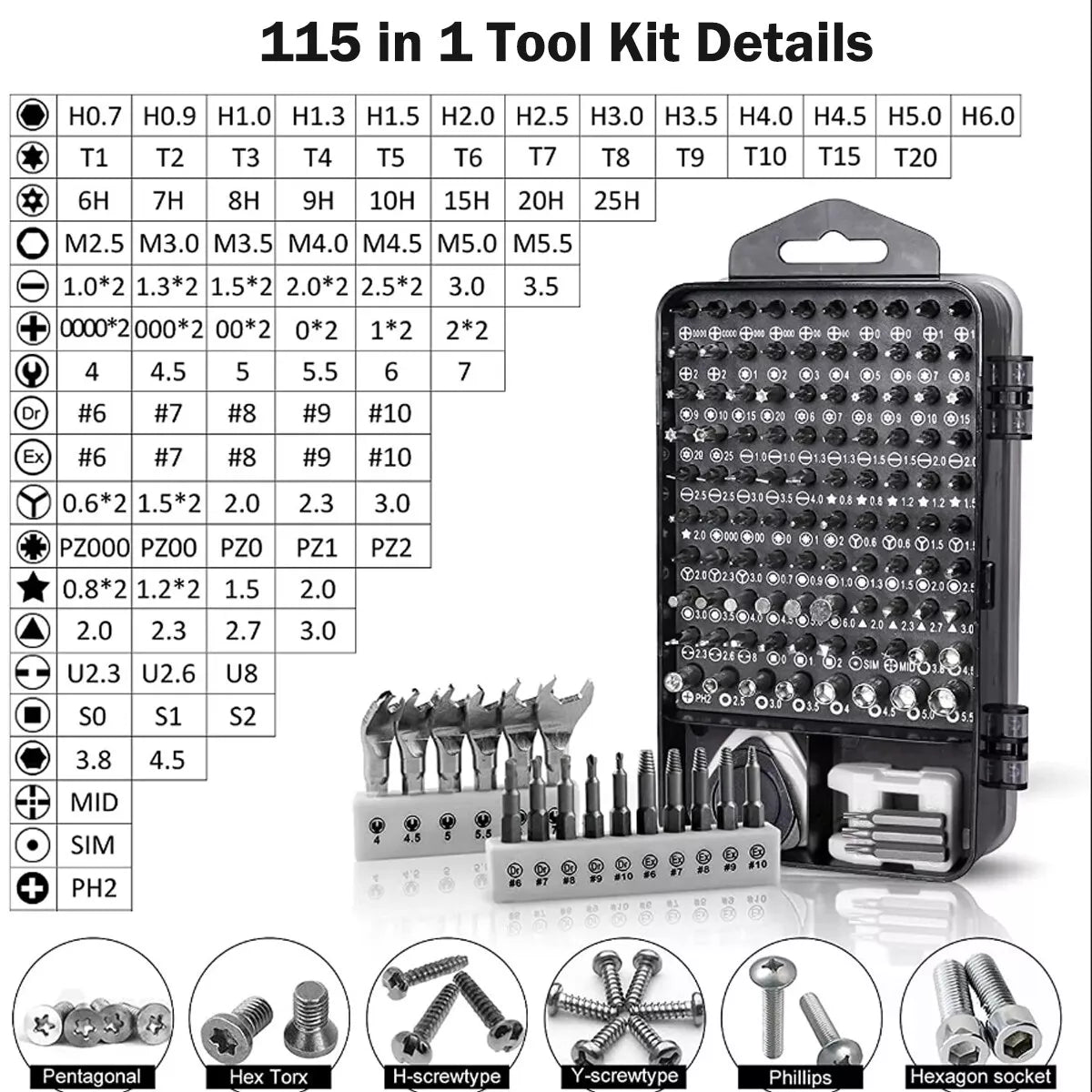 115 in 1 Precision Screwdriver Set Repair Tool Kit For Laptop Computer PC Phone