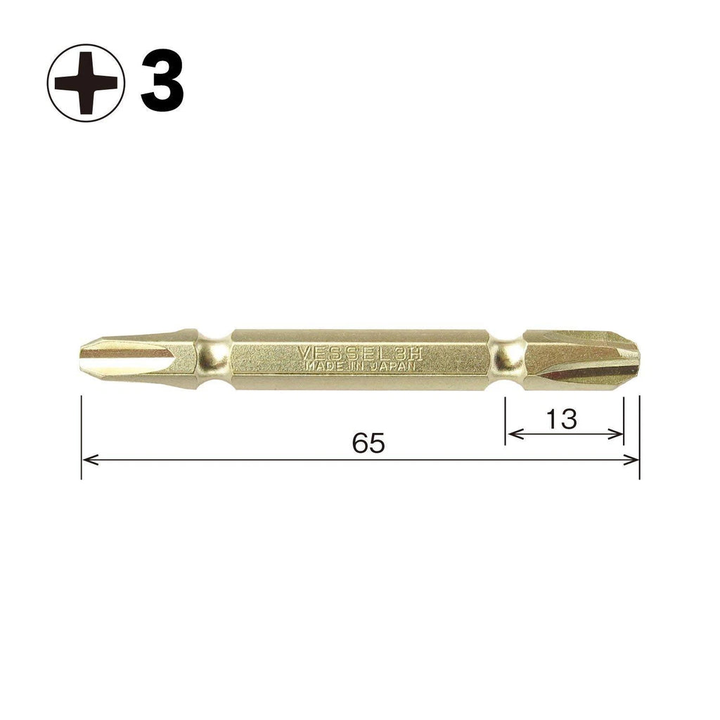 VESSEL Double End Gold Color Driver Bit Magnetic No.GM14 +1,+2,+3 45-200mm Japan