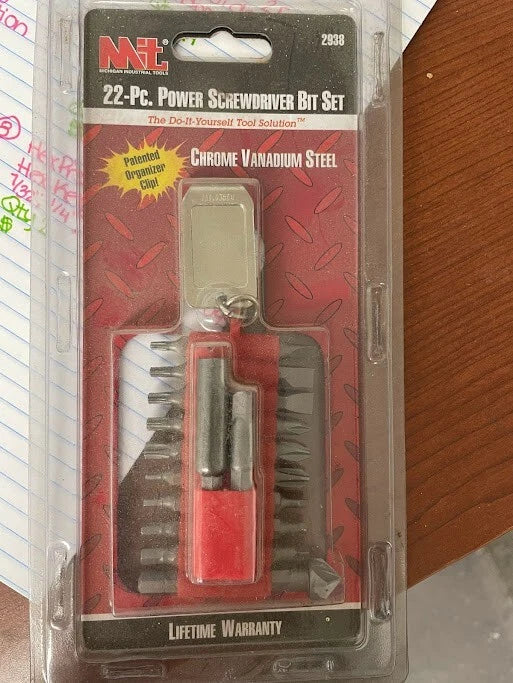 MIT 2938 22PC POWER SCREWDRIVER BIT SET CHROME PLATED STEEL