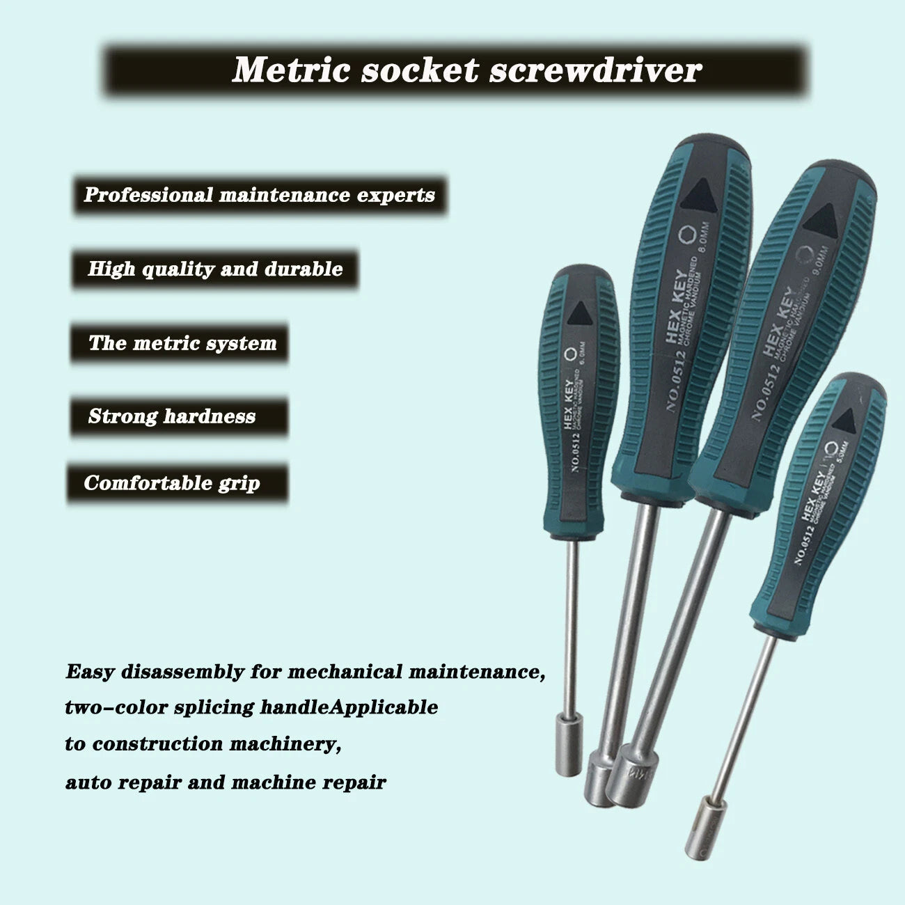 9pcs Screwdriver Set Steel Socket Hex Torque Wrench Multitool Handle PP+TPR