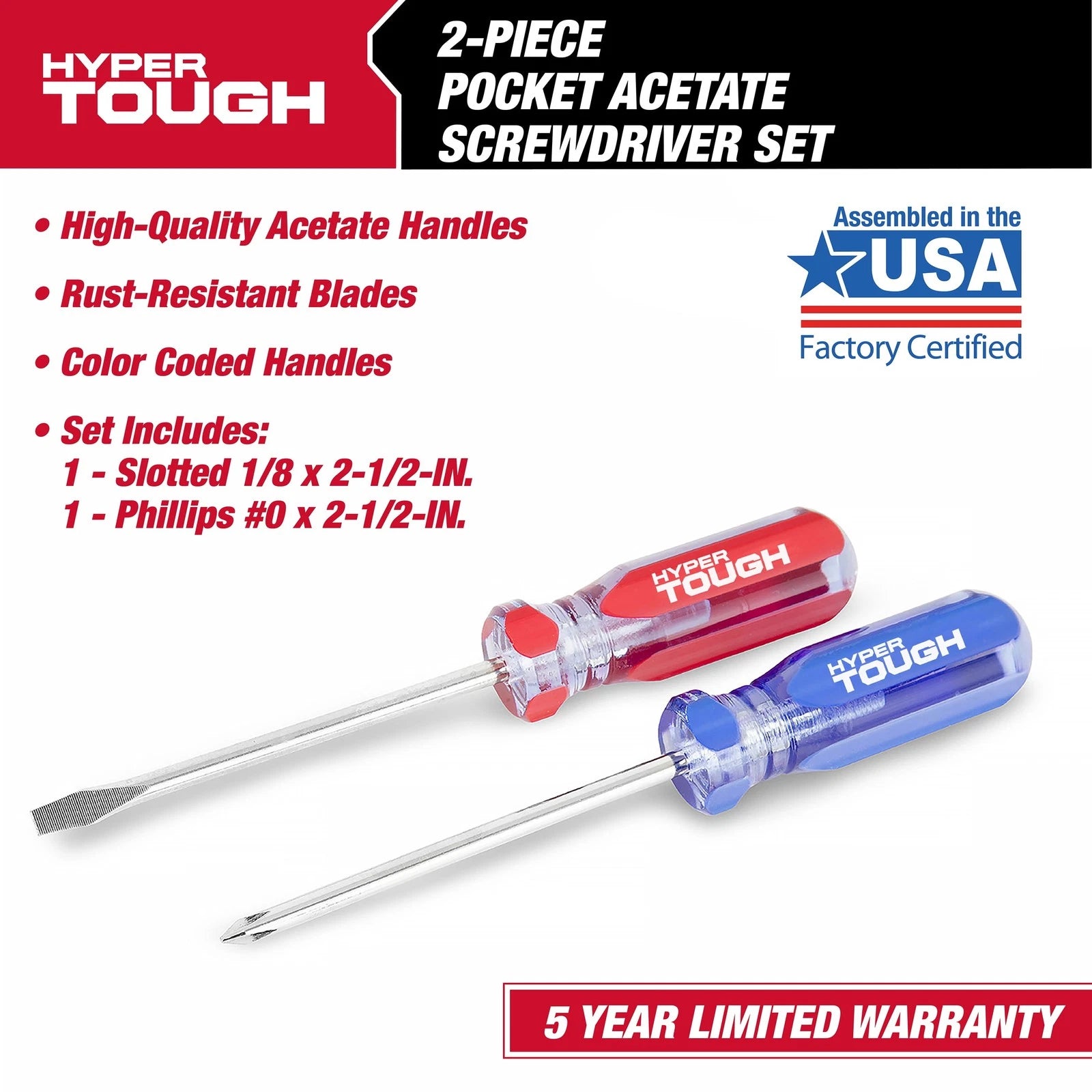(3 pack) 2-Piece Acetate Handle Pocket Screwdriver,4 1/2-inch Screwdriver Set